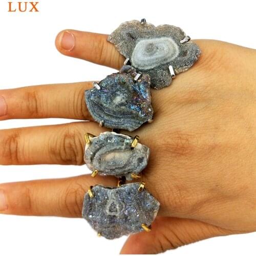 Sparkling Galaxy Druzy Geode Ring Shiny silvers and 18kindom Gold color Plated Band Adjustable size drusy rings for girls