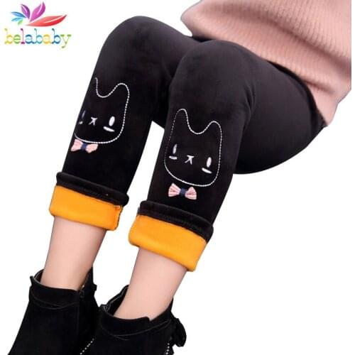 2019 Warm Winter Girls Pants Cute Cartoon Pattern Embroidery Leggings Baby Girls Flexible Velvet Clothes Children Long leggings