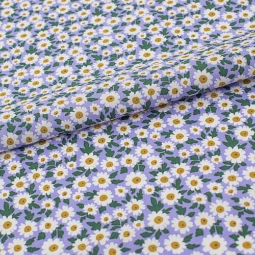 Little Daisy On Purple Print Pure Cotton Fabric For Dress Tissus Au MÈTre Telas Algodon Estampadas Ткань Для Шитья Tissu Sewing