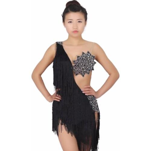 Comfort Latin Dance Dresses For Ladies 4 Color Sexy Backless Tassel Skirts Fashionable Women Exhibit Ballroom Dress Fabrics 1187