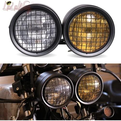 60W Universal Motorcycle Dual Headlight Retro Black Motor DC 12V Headlamp Scooter Refit Spotlight Moto High Low Beam Front Light