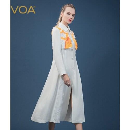 VOA Silk 60m/m Sky Heavy Microprojectile Lapel Single-Breasted Loose-Leaf Contrast Silk Jacquard Stitching Windbreaker F585