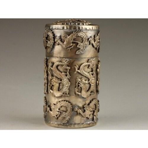 Vintage Collection Handmade Unique Tibetan Silver Dragon Phoenix Toothpick Box wholesale factory Arts outlets
