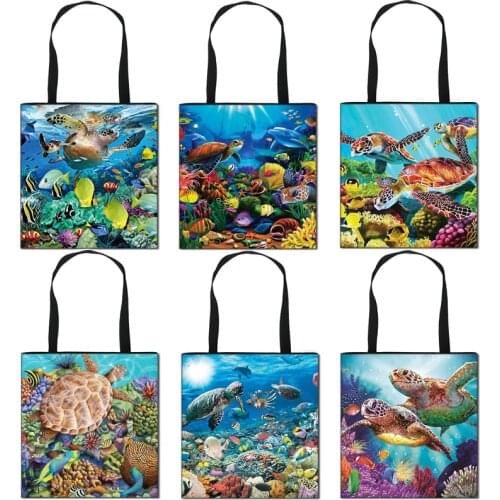 Sea Turtle Print Women Handbag Casual Totes Bags Ladies Portable Shoulder Bag for Travel Female Large Capacity Shopping Bags