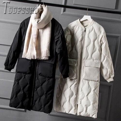 2019 Lightweight Black Beige Blue Color Women Parkas Long Style Pocket Female Coat