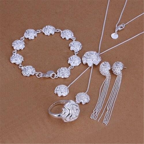 Hot woman party Jewelry set 925 sterling Silver rose flower rings Bracelets necklaces earring stud fashion wedding fine gifts