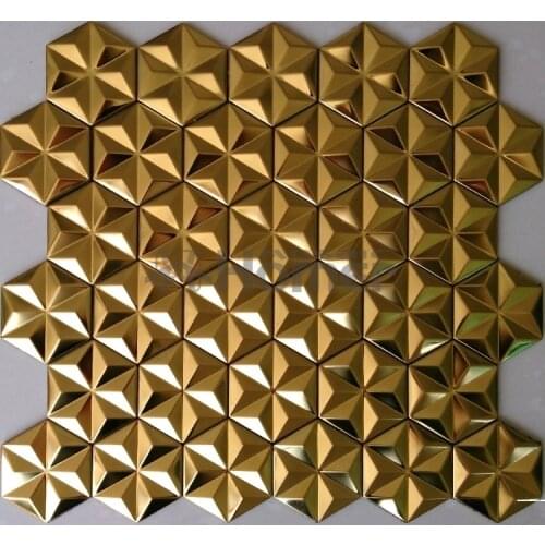 Golden color snowflake design stainless steel metal mosaic tiles wall backsplash self-adhensive metal mosaic