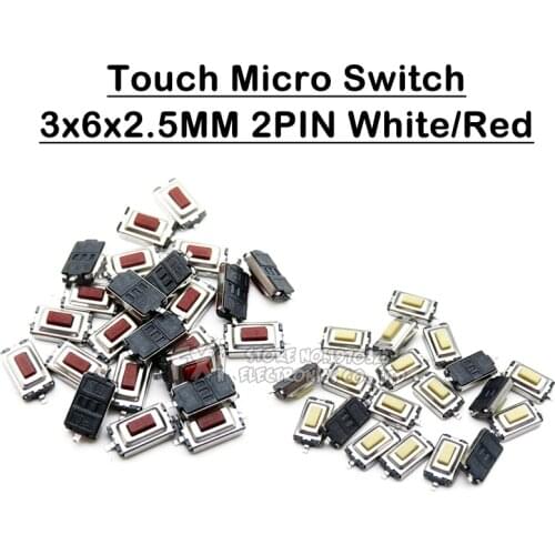 100PCS Touch Micro Switch 3X6X2.5MM 3*6*2.5 SMD White Red Button Head