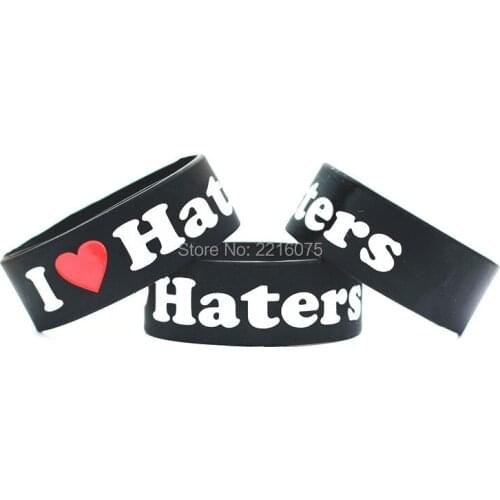 300pcs One Inch I Love Haters wristband silicone bracelets free shipping by DHL express