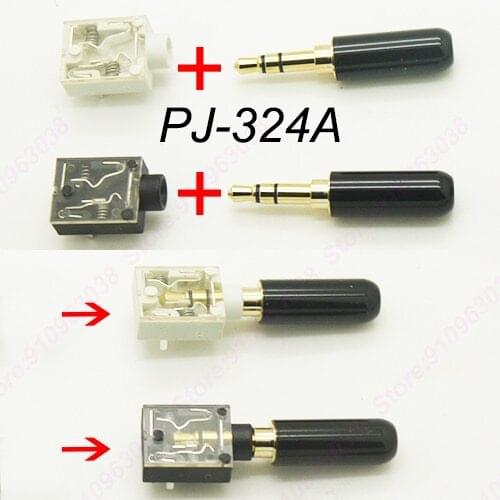 5PCS 3P 3.5mm Earphone Audio Jack Connecto Female Socket Dual Channel +3pole Plug Male Audio Stereo Jack PJ-324A
