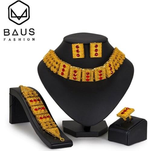 BAUS Luxury Dubai Gold Color jewelry set 2018 African beads Jewelry Sets Women customer nigerian Wedding Bridal Wholesale design