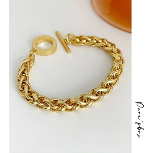 Perisbox 4 Design Gold Color Titanium Steel Bracelet Womens Herringbone Chains Coffee Bean Chain OT toggle Clasps Bracelets