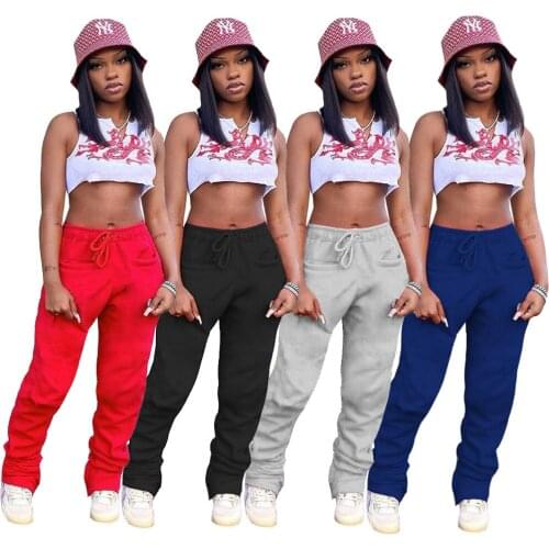 Stacked Sweatpants Fleece Thicken Womens New Pockets Trousers with Zipper Joggers Ruched Stacked Baggy Very Cute Pants