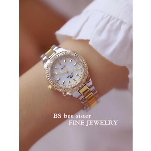 BS Watch Luxury Crystal Watch Fashion Rose Gold Quartz Watches Female Stainless Steel Ladies Wristwatches For Women
