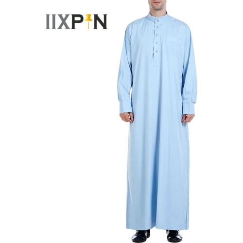 Men Muslim Kaftan Robe Islamic Arabic Robes Abaya Robes Male Clothing Saudi Arabia Dubai Mens Long Sleeve Jubba Thobe