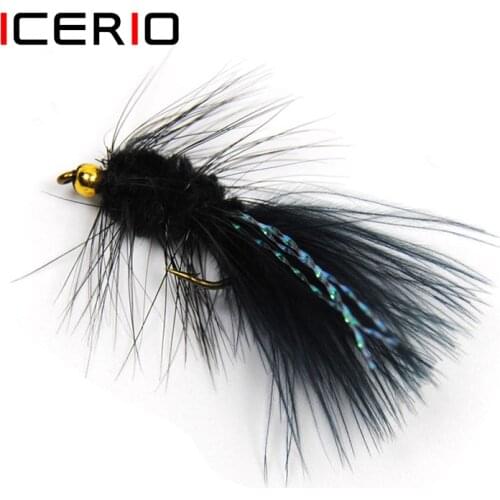 ICERIO 10PCS Woolly Bugger Streamer Flies Flashabou Crystal Tail Trout Salmon Fly Fishing Lures #8