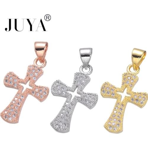 Classic Fashion Cross Charms Pendant For Women Jewelry Making Gold Rose Gold Copper Metal Insert AAA Zircon Cross Charms