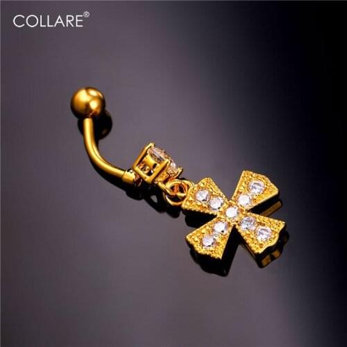 Collare Crystal Latin Cross Piercing Nombril Belly Button Rings Navel Piercing Gold/Silver Color Bikini Women Body Jewelry DB139