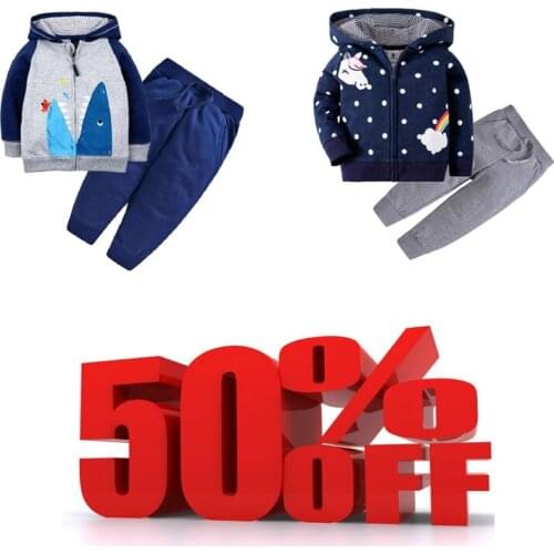 Cartoon baby clothes set long sleeve zipper hooded shark jacket+pant boy girls outfits infant toddler clothing fashion 2020 fall