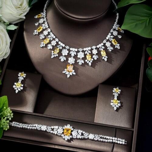 HIBRIDE Female Square Shape Necklace Set Silver plated Women High Quality AAA Cubic Zircon Pendants Necklace Jewelry N-561