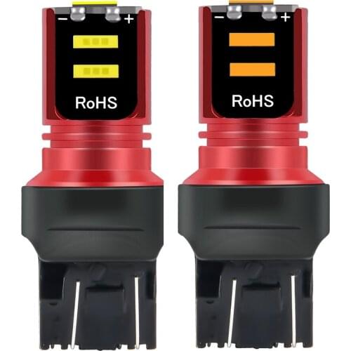 2Pcs New T20 7443 W21/5W Super Bright CSP LED Bulb Car Brake Lamp Turn Signal Auto Daytime Running Light Red White Yellow