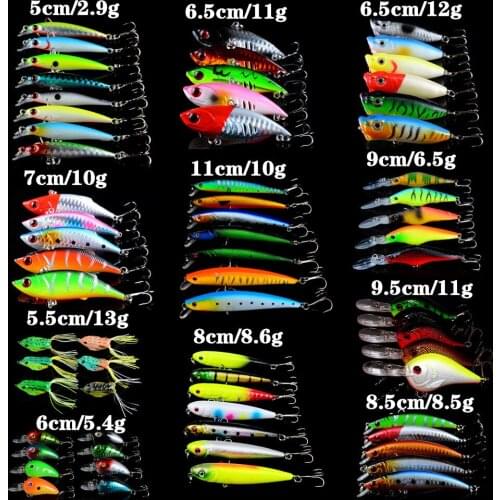LINGYUE 67pcs/lot Fishing Lures Mixed Minnow/VIB/Popper/Pencil/Crank lure and Soft Frog bait High Quality Carp Fishing Tackle