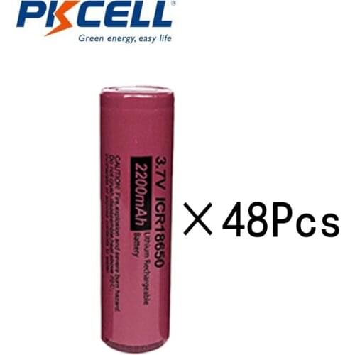 48Pcs Hot PKCELL 3.7V Li-ion Rechargeable Battery 2200mAh ICR18650 ICR 18650 Lithum Batteries Flat top For Flashlight