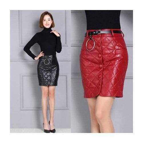 Top brand A-line Skirt Leather High Waist Leather Skirt K112 high quality