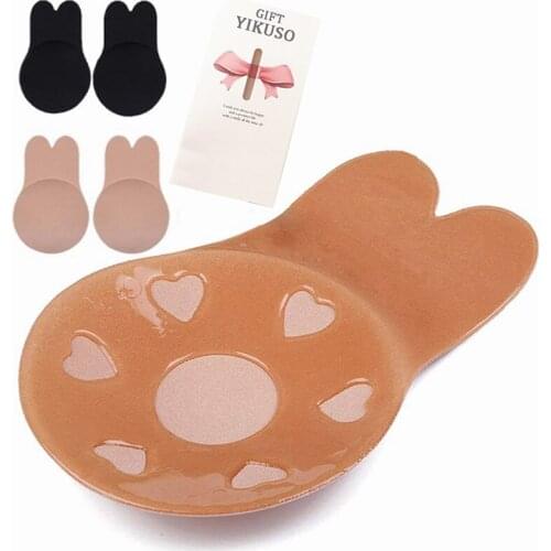 Reusable Breast Lift Up Invisible Bra Tape Strapless Adhesive Rabbit Bra Nipple Pasties Cover Silicone Invisible Lingerie Pads