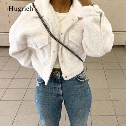 Fashion Lamb Wool Autumn Winter Coat Women Jacket Fleece Shaggy Warm Cropped Jackets Overcoat Single Breasted Outwear