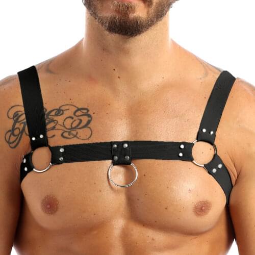 MSemis Men Male Body Chest Harness Muscle Bondage Cage Gay Harness Belt Lingerie with Metal O-rings Rivets Clubwear Costume