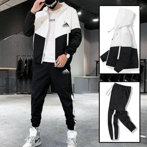 Men Tracksuit Casual Hoodies Sets 2021 Spring New Jackets+Pants Two Piece Sets Hip Hop Streetwear Sports Suit PatchworkSelling