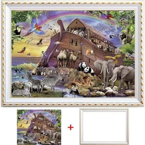 Framed 5D DIY Diamond Painting Animal Icon Mosaic Full Round Painting Rhinestones Diamond Embroidery Full Set Wall Sticker
