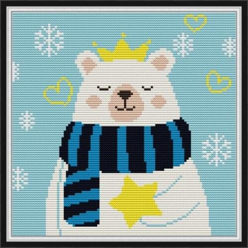 Crown Polar Bear cross stitch kit aida 14ct 11ct count print canvas cross stitches needlework embroidery DIY handmade