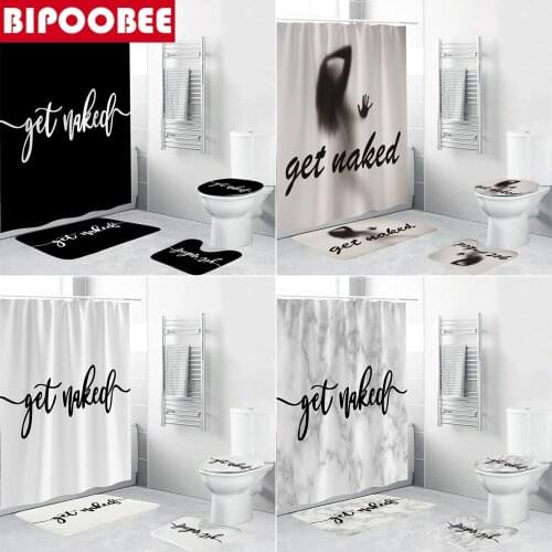 Get Naked Pattern Bathroom Curtain Set Sexy Figure Print Shower Curtains Bath Mats Pedestal Rugs Toilet Cover Non-slip Carpet