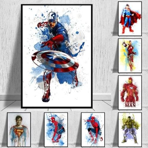 Marvel Avengers Superhero Wall Art Canvas Painting Childrens Room Wall Decoration Watercolor Classic Cartoon Animation Marvel