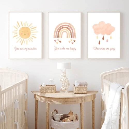 Boho Nursery Wall Art Canvas Painting You Are My Sunshine Rainbow Nordic Posters ABC Transportation Prints Baby Kids Room Decor