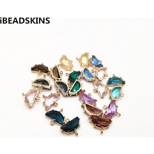 New arrival! 16x15mm 50pcs Copper with Glass semicircle-shape charm for earrings accessories,Earring parts,jewelry making DIY