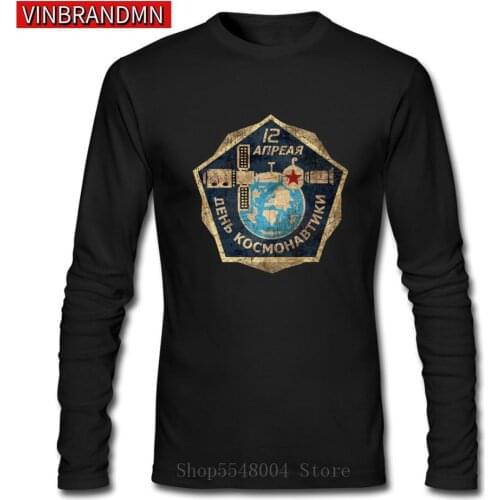New Arrival Vintage Emblem Space Shuttle T-Shirt Men CCCP Yuri Interkosmos International V01 Tee Shirt Retro Hipster Long Sleeve