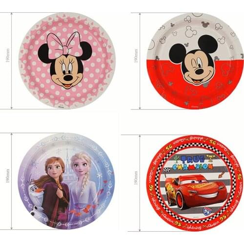 20pcs/set Disney Mickey Mouse Minnie Frozen Cars Disposable Meal Environmentally Plates Birthday Party Decoration Tableware