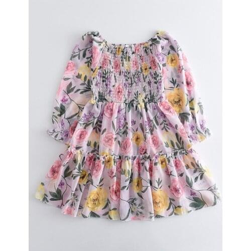 Girls' Square Neck Floral Lantern Sleeve Dress Toddler Fall Clothes 2021 Kids Dresses for Korean Baby Clothes Baby Girl Clothing