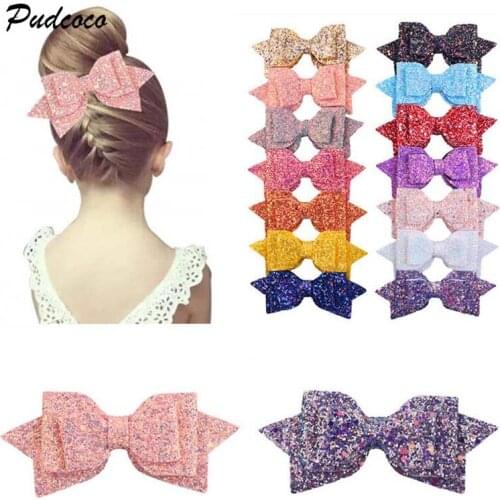 Pudcoco 5PCS Fashion Hair Bows Sequin Sparkle On Clip Baby Toddler Girls Baby Bows Bling Hair Pin 2018 New