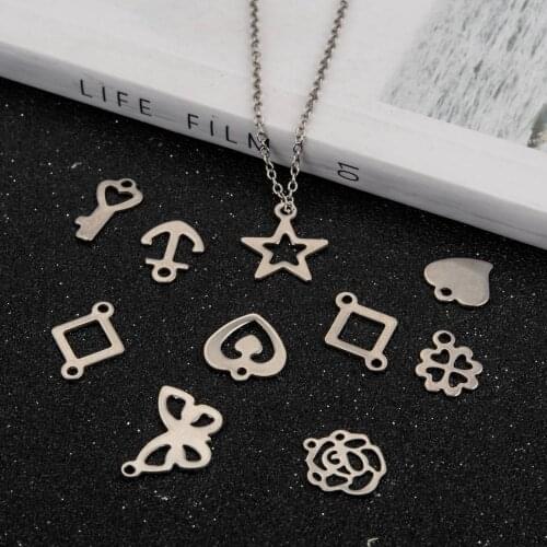 Mixed Shaped 304 Stainless Steel Pendants, Stainless Steel Color, 10~18x7~17x1mm, Hole: 1~2mm