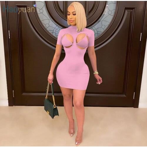 HAOYUAN Sexy Two Piece Set Short Sleeve Crop Top Bodycon Mini Dresses for Women Birthday Outfits Summer Night Party Matching Set