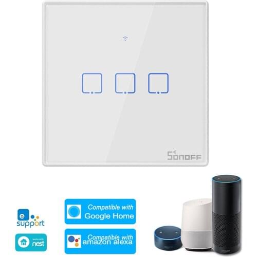 SONOFF T2EU1C-TX Smart WiFi Switch RF Remote Control APP/Touch Control Timer Compatible with Google Home/Nest & Alexa