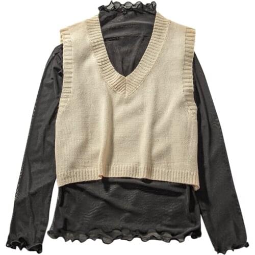 V-neck knitted vest womens sweater autumn and winter new Korean loose wild sweater vest sleeveless sweater