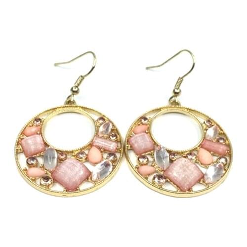 Women Casual Special store 2016 Round purple Rhinestone elements gold Drop pendant hanging earring female turkey earing