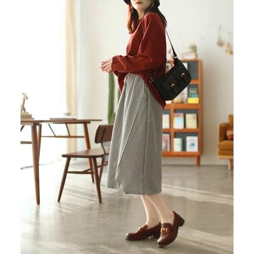 Pure cotton split elastic waist womens autumn 2021 new high waist mid-length skirt