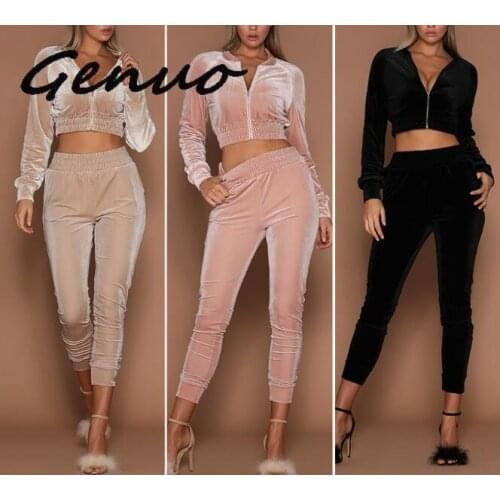 2019 Winter 2 Piece Sets Women Solid Gold Velvet Burgundy Knitted Sweatshirt Elastic Waist Warm Pullovers Tracksuit Outfits