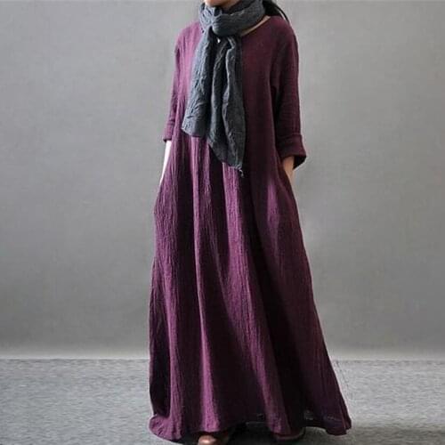 Autumn 2020 Loose Cotton Linen Dress Ladies Solid Color Plus Size 5xl 6xl Vintage Spring Dress Female Robes Casual maxi Dresses